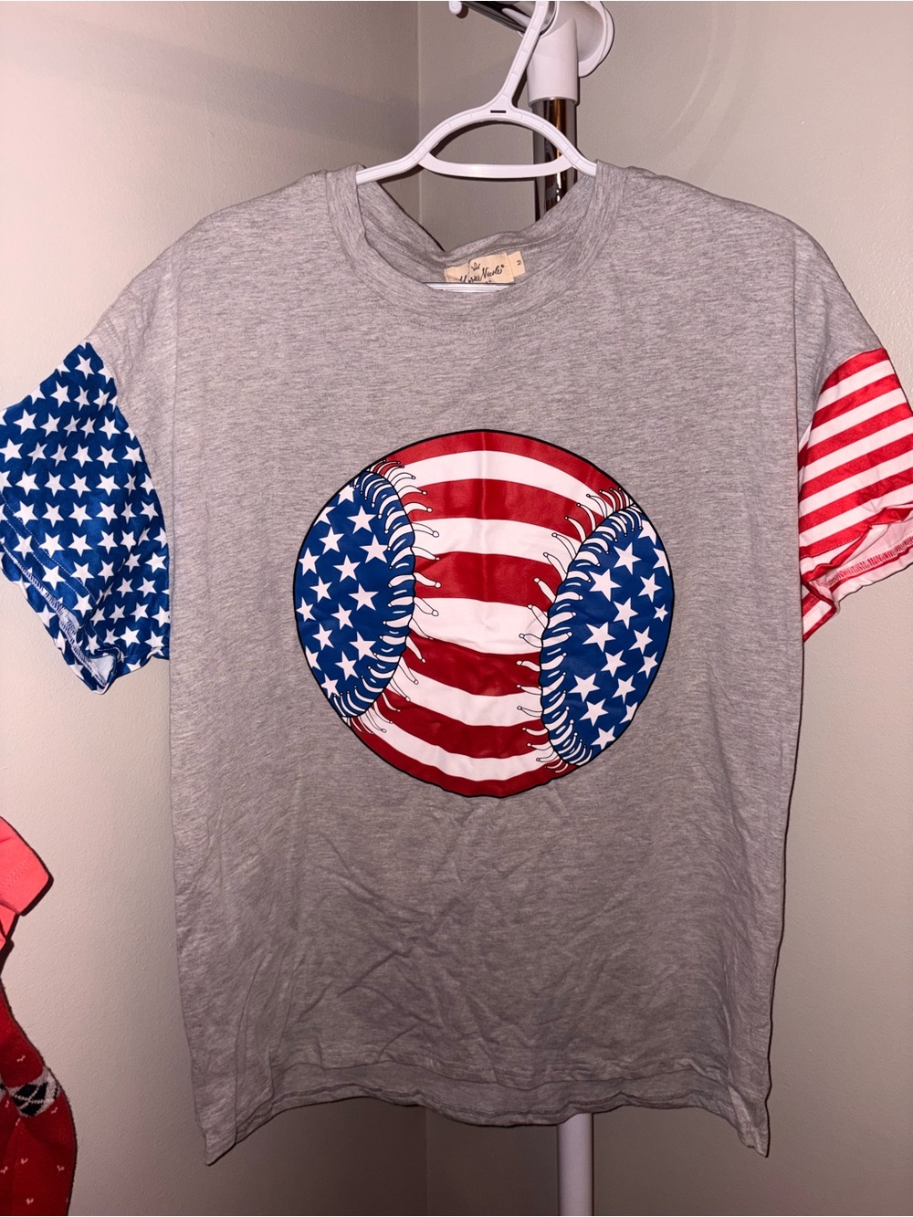 NWT American Flag Baseball Graphic Short Sleeve Tee - Gray